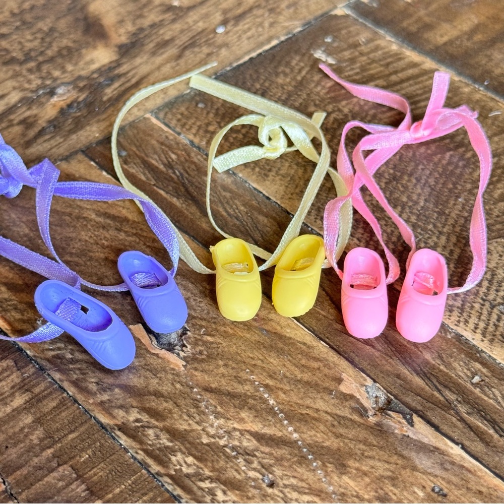 Vintage My First Barbie Doll Dance Ballet Slipper Point Shoes Ribbon Set Of 3